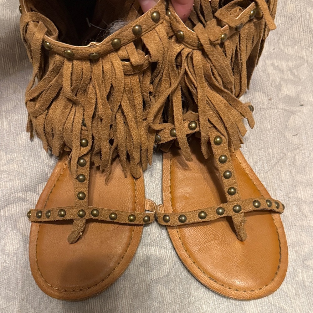 Not Rated Tan Fringed Sandals